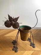 Pot de fleur métal en forme de chat