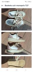 baskets cuir monoprix blanc rose T27