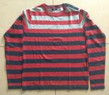 Pull rayé rouge marine et gris clair OKAIDI 14 ans garçon