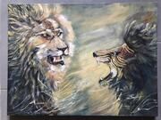 peintures à l'huile - Lions En Conversation