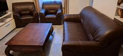 salon fauteuil cuire 3 places + 2 fois 1 place