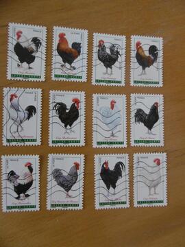 Série 12 timbres Coqs de France