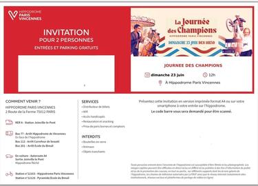 Invitation La journée des Champions Hippodrome Vincennes 23-06-2024