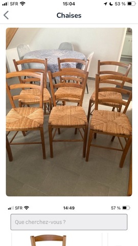 lot 6 chaises en bois et paille en excellent état.