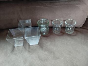 6 pots verre et plastique