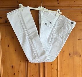 Pantalon blanc taille basse, bas un peu évasé T38 (W28) (Mexx)