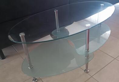 table basse verre et métal