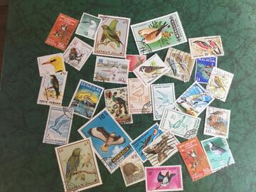 lot 30 timbres divers oiseaux