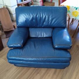 donne fauteuil en cuir bleu