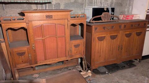 Buffet ancien bois clair de merisier haut bas séparés