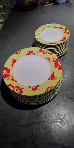 Lot 10 assiettes plates + 11 assiettes dessert fantaisie