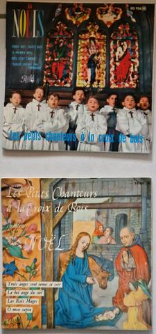 Lot de 2 petits Disques vinyle 45 tours "Les petits chanteurs à la croix de bois"