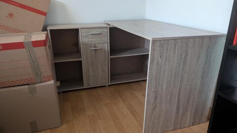 bureau d'angle bois 1 tiroir + 1 porte + 3 étagère intérieur