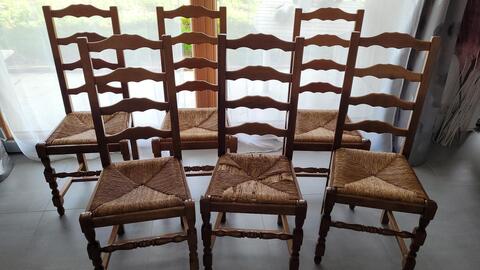 lot de 6 chaises en bois et paille