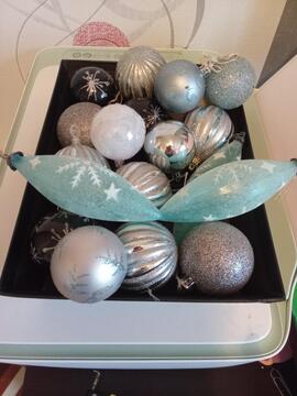 lot de boules de Noël - bleu et argent