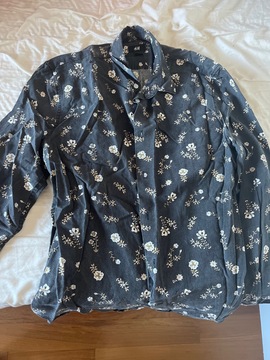 chemise noire manche longue à fleur h&m