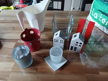 Lot accessoires Déco (photophores, petits pots, arrosoir plante)