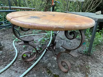 table basse fer forgé et bois