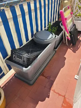 2 chaises en teck + 1 jardinière avec son support