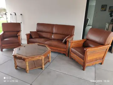 salon cuir et bois