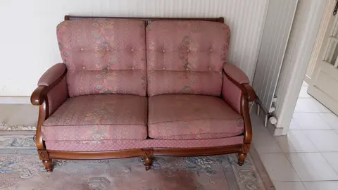 donne canapé 2 places merisier/tissu coussins dehoussables