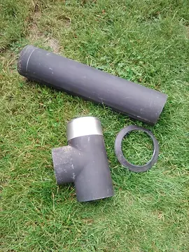 Tuyaux poêle, un T, cercle et tampon gaine noir Ø 15,5 cm MODINOX