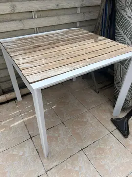 Table de jardin, table extérieur avec plateau en bois à poncer