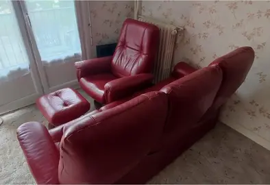 canapé 3 places et fauteuil avec repose pieds