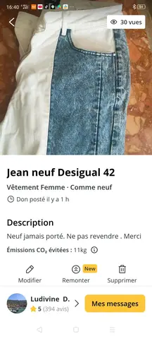 jean carotte large Desigual taille 42