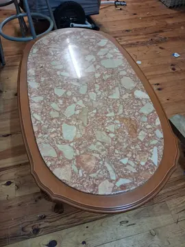 table basse bois et marbre