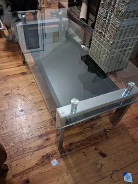 table basse verre et inox