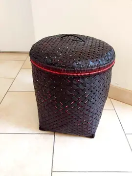 panier rotin noir avec couvercle