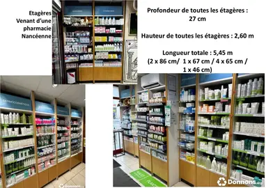 Étagères de pharmacie, grande longueur