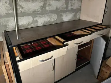 Buffet Formica Années 70 3 tiroirs + colonne supplémentaire, meuble démontée en 3 parties