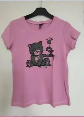 Tee-shirt coton rose « SPOT Basic » motif chat - T36