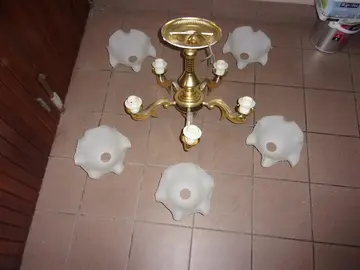 Ancien lustre plafonnier suspension à 5 têtes ampoules non fournies