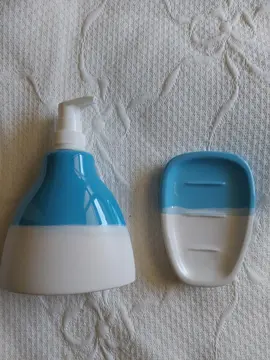 Distributeur à savon et porte-savon blanc et bleu Castorama
