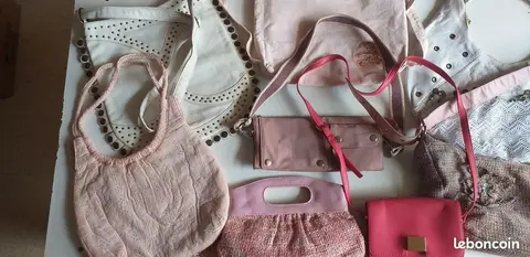 Lot de 8 sac à mains dans les tons blancs et roses