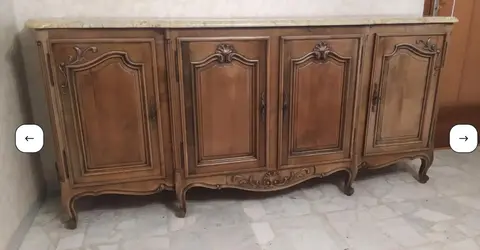 Buffet 4 portes en merisier massif dessus marbre