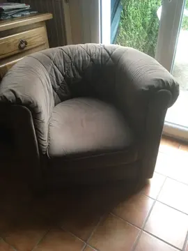 Fauteuil bas camel/taupe