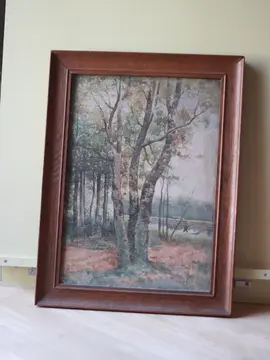 Paysage aquarelle et cadre en bois