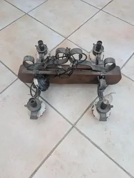 Suspension / Lustre Rustique en Bois et Métal Forgé