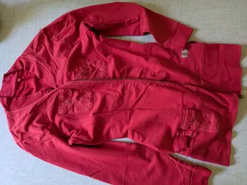 veste longue à fermeture éclair rouge coton