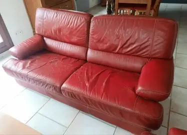 Canapé 3 places et fauteuil cuir rouge
