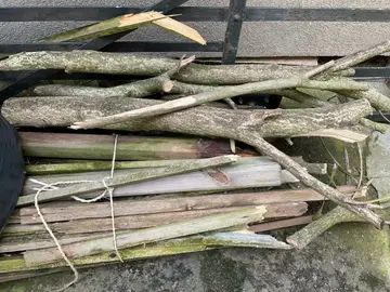 fagot de bois sec et vert, sacs de végétaux