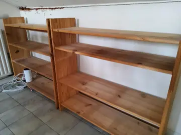 Etagères, bois et fer, canapé lit marque roche bobois, 4 modules d'étagères en bois.