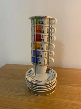 Lots de 6 tasses à café multicolores avec présentoir