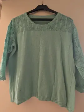 pull coton vert d'eau manches 3/4