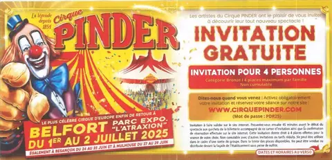 BILLET CIRQUE GRATUIT POUR 4 PERSONNES