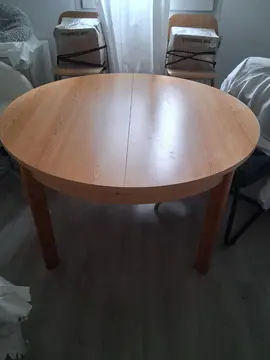 table ronde en pin avec rallonge intégrée diamètre 120 cm + rallonge